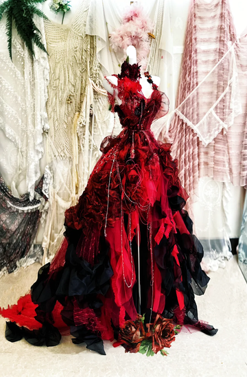 Stunning Burgundy Ball Gown Spaghetti Strap Floral Beaded Tulle Prom Dress 16th Birthday Dress HZ1023